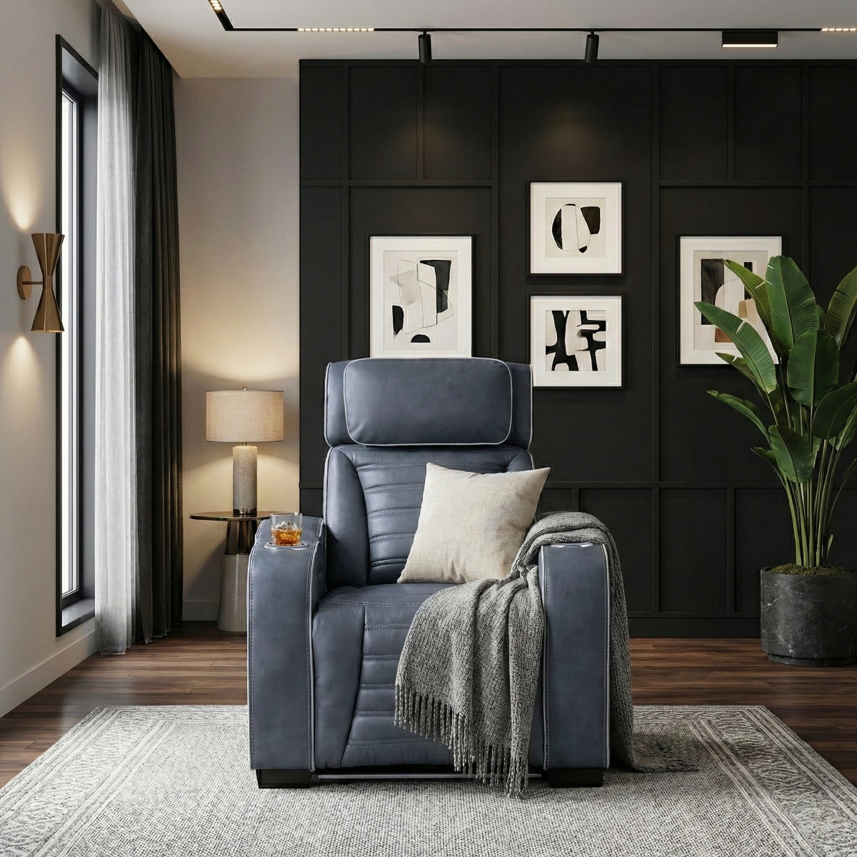 Cyber Power Reclining Chair with Power Headrest, Cup holder, Storage Arms(Top and Side), Air Massage, Heat, LED Lighting and Charging Ports