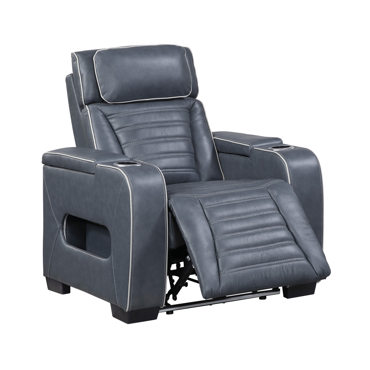 Cyber Power Reclining Chair with Power Headrest, Cup holder, Storage Arms(Top and Side), Air Massage, Heat, LED Lighting and Charging Ports