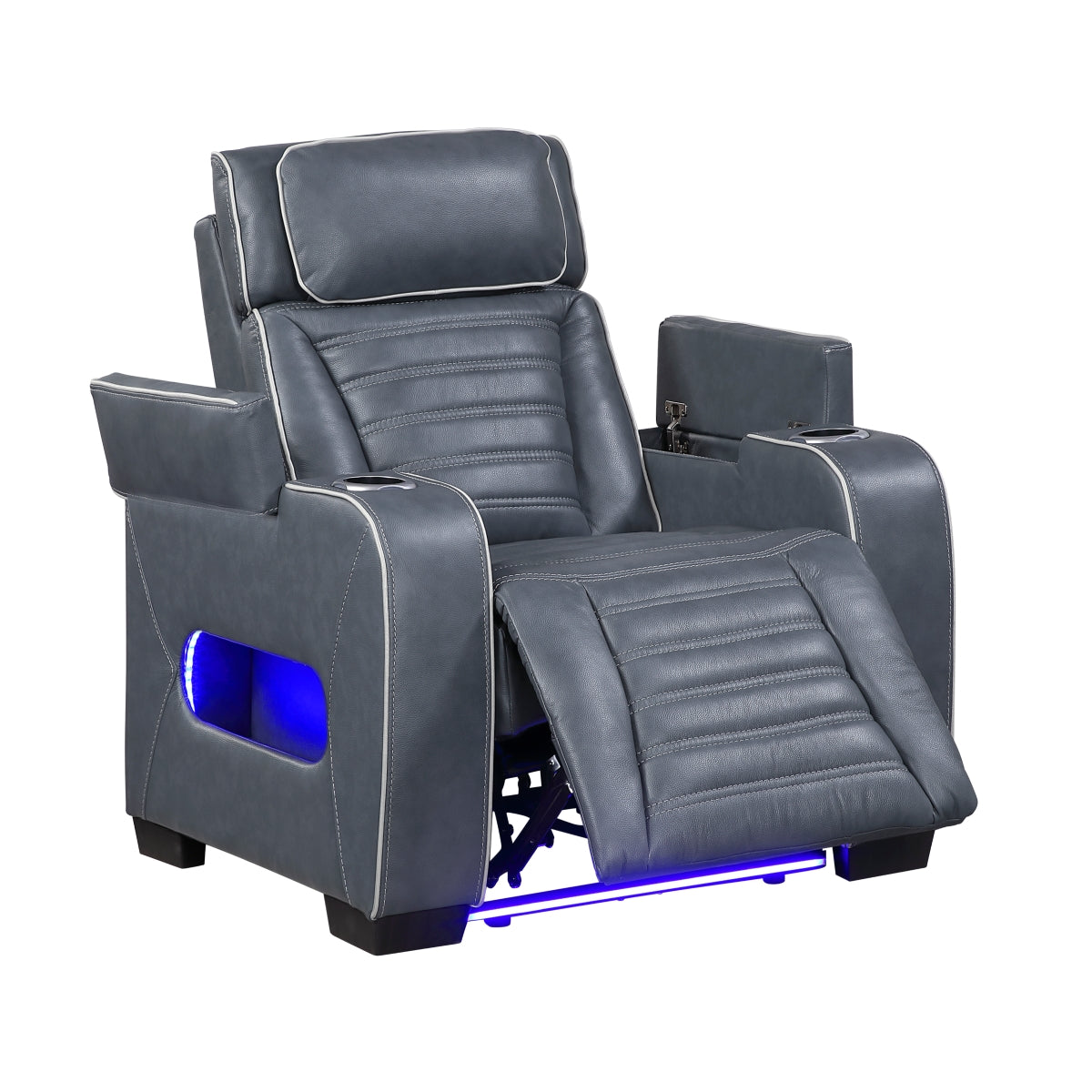 Cyber Power Reclining Chair with Power Headrest, Cup holder, Storage Arms(Top and Side), Air Massage, Heat, LED Lighting and Charging Ports