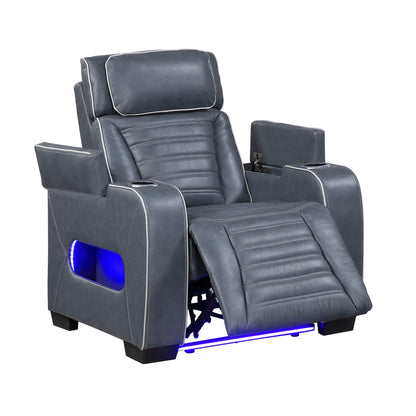 Cyber Power Reclining Chair with Power Headrest, Cup holder, Storage Arms(Top and Side), Air Massage, Heat, LED Lighting and Charging Ports
