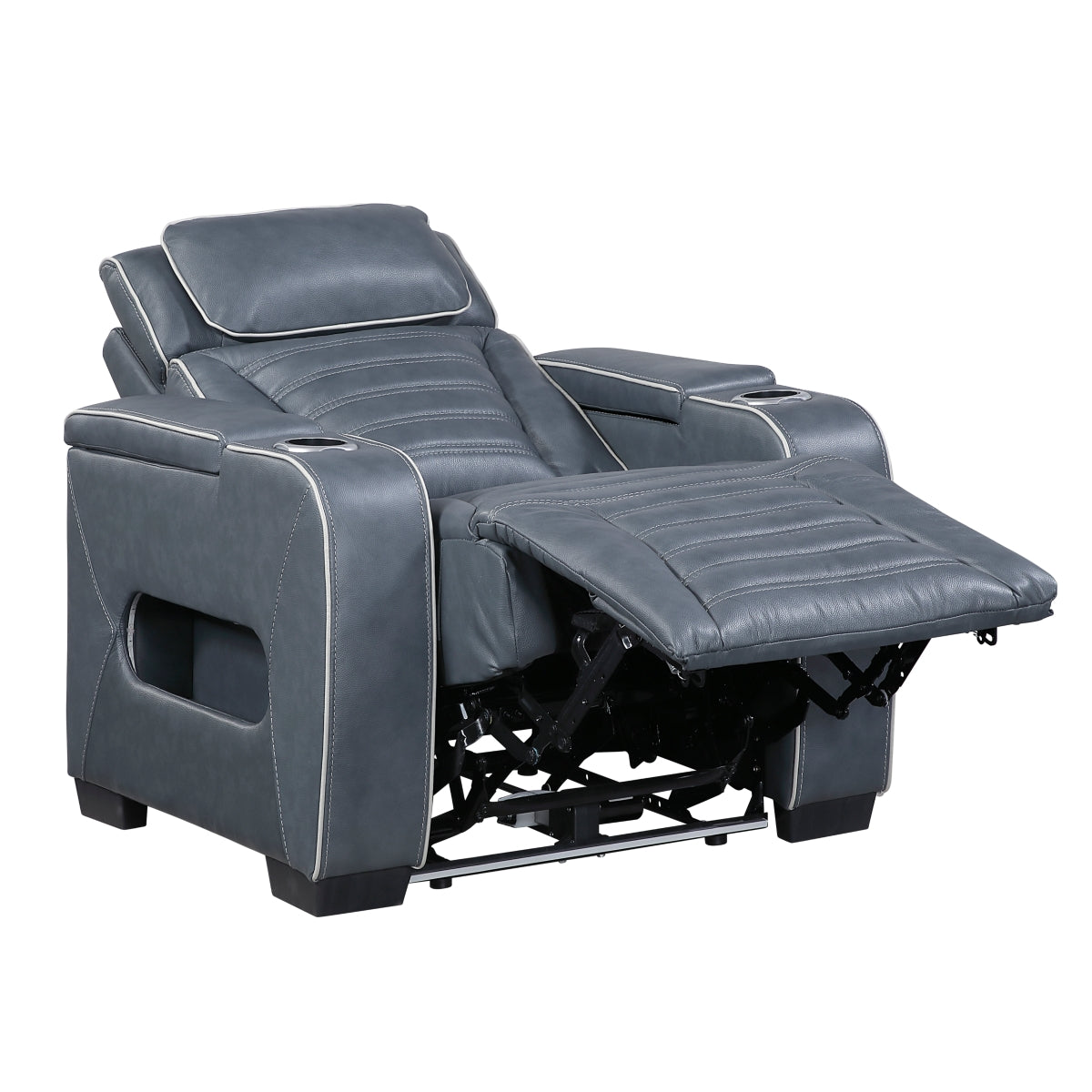 Cyber Power Reclining Chair with Power Headrest, Cup holder, Storage Arms(Top and Side), Air Massage, Heat, LED Lighting and Charging Ports