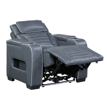 Cyber Power Reclining Chair with Power Headrest, Cup holder, Storage Arms(Top and Side), Air Massage, Heat, LED Lighting and Charging Ports