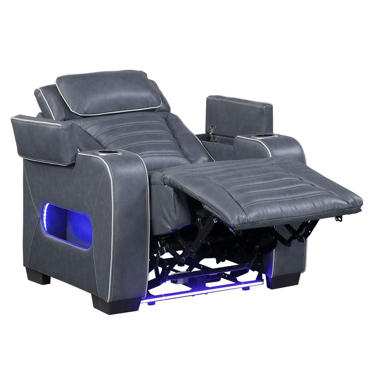 Cyber Power Reclining Chair with Power Headrest, Cup holder, Storage Arms(Top and Side), Air Massage, Heat, LED Lighting and Charging Ports