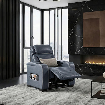 Cyber Power Reclining Chair with Power Headrest, Cup holder, Storage Arms(Top and Side), Air Massage, Heat, LED Lighting and Charging Ports