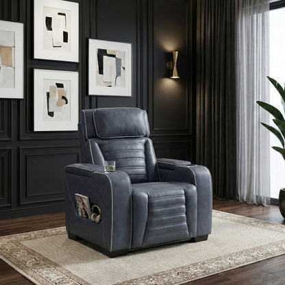 Cyber Power Reclining Chair with Power Headrest, Cup holder, Storage Arms(Top and Side), Air Massage, Heat, LED Lighting and Charging Ports