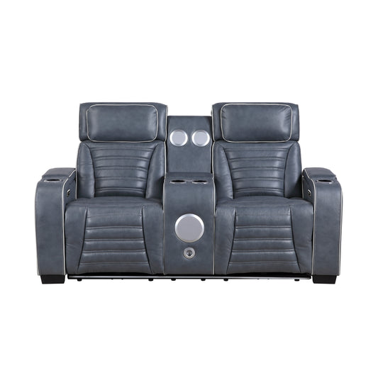 Cyber Power Double Reclining Love Seat with Center Console, Power Headrests, Storage Arms(Top and Side) ,Cup Holders, Wireless Speakers with Sub-Woofer, Air Massage, Heat, LED Lighting and Charging Ports