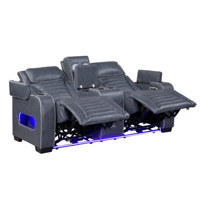 Cyber Power Double Reclining Love Seat with Center Console, Power Headrests, Storage Arms(Top and Side) ,Cup Holders, Wireless Speakers with Sub-Woofer, Air Massage, Heat, LED Lighting and Charging Ports