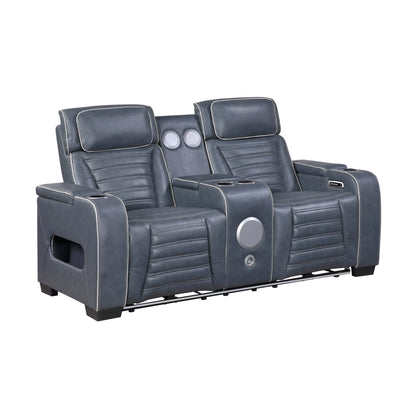 Cyber Power Double Reclining Love Seat with Center Console, Power Headrests, Storage Arms(Top and Side) ,Cup Holders, Wireless Speakers with Sub-Woofer, Air Massage, Heat, LED Lighting and Charging Ports