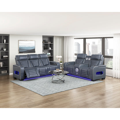 Cyber Power Double Reclining Love Seat with Center Console, Power Headrests, Storage Arms(Top and Side) ,Cup Holders, Wireless Speakers with Sub-Woofer, Air Massage, Heat, LED Lighting and Charging Ports