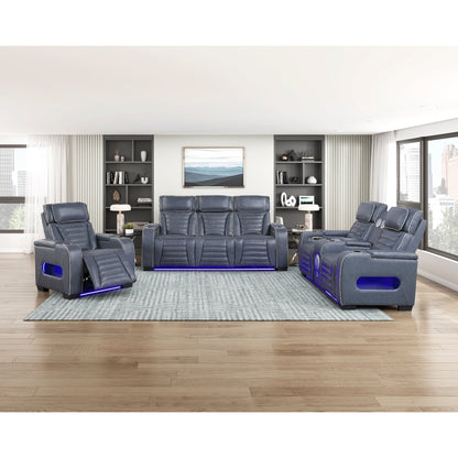 Cyber Power Double Reclining Love Seat with Center Console, Power Headrests, Storage Arms(Top and Side) ,Cup Holders, Wireless Speakers with Sub-Woofer, Air Massage, Heat, LED Lighting and Charging Ports