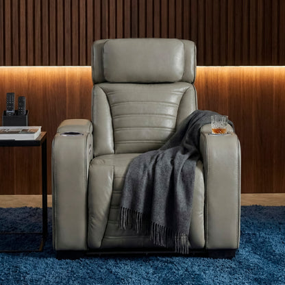 Cyber Power Reclining Chair with Power Headrest, Cup holder, Storage Arms(Top and Side), Air Massage, Heat, LED Lighting and Charging Ports