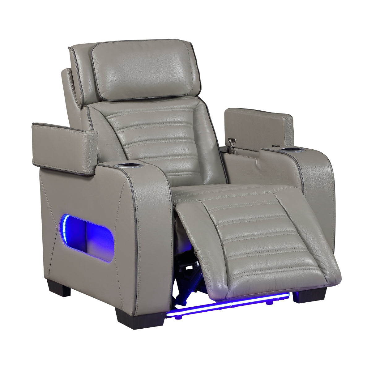 Cyber Power Reclining Chair with Power Headrest, Cup holder, Storage Arms(Top and Side), Air Massage, Heat, LED Lighting and Charging Ports