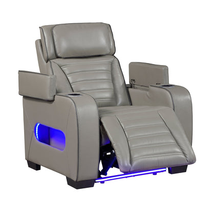 Cyber Power Reclining Chair with Power Headrest, Cup holder, Storage Arms(Top and Side), Air Massage, Heat, LED Lighting and Charging Ports