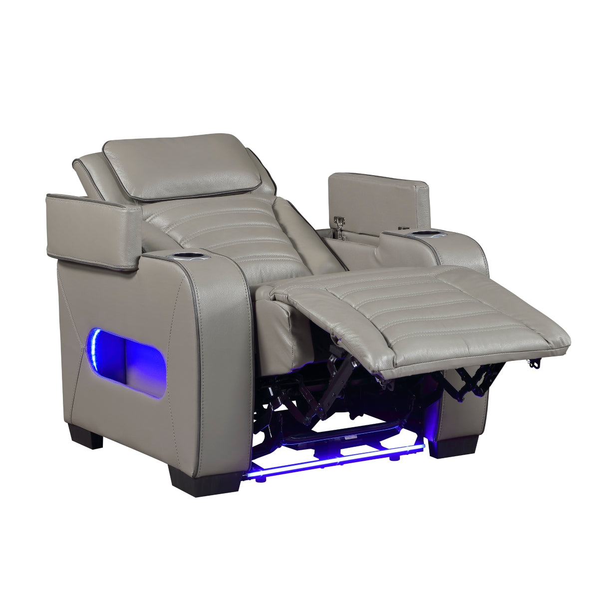 Cyber Power Reclining Chair with Power Headrest, Cup holder, Storage Arms(Top and Side), Air Massage, Heat, LED Lighting and Charging Ports