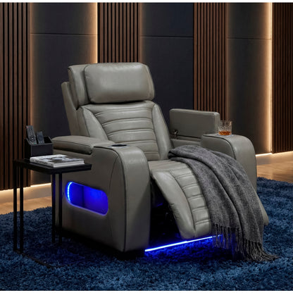 Cyber Power Reclining Chair with Power Headrest, Cup holder, Storage Arms(Top and Side), Air Massage, Heat, LED Lighting and Charging Ports