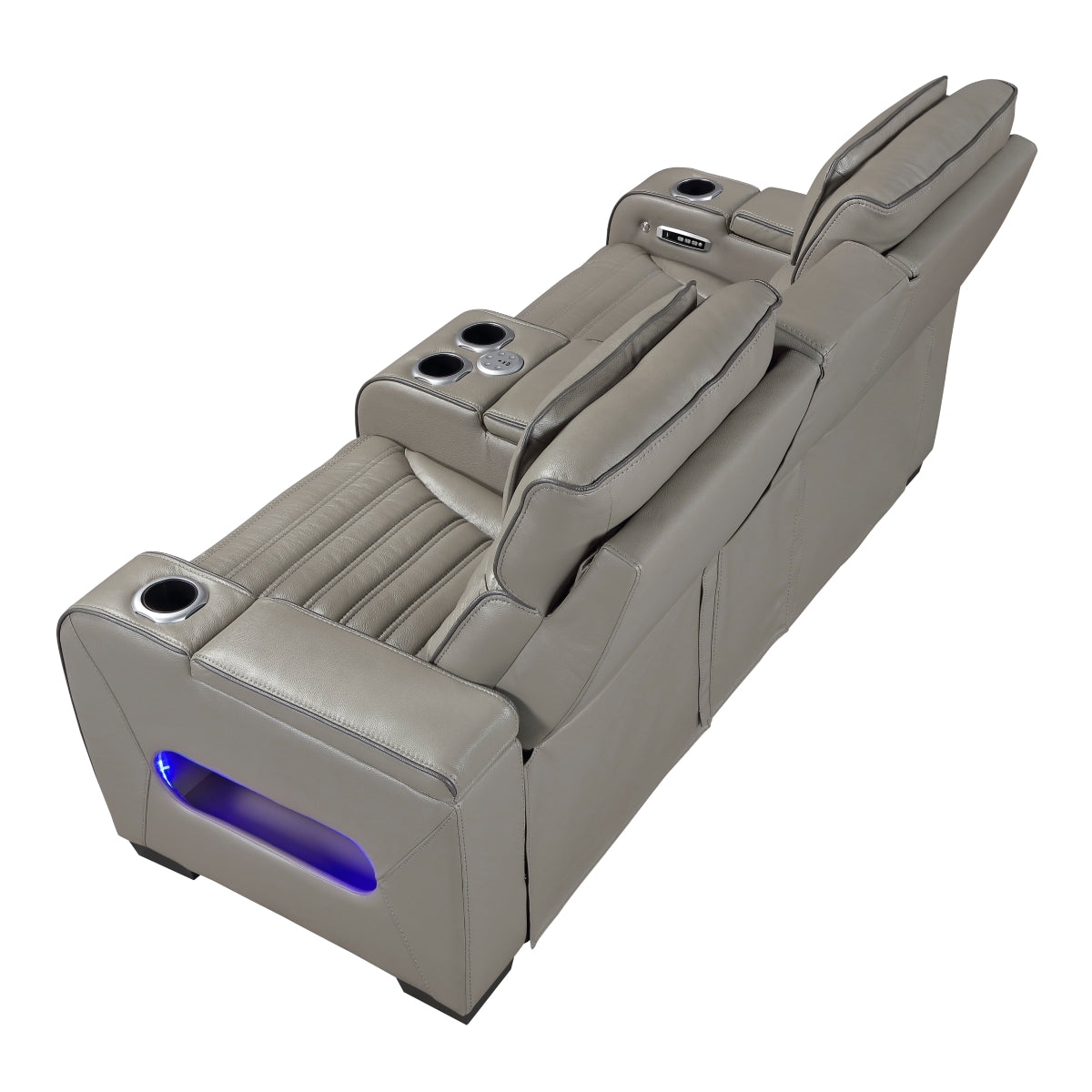 Cyber Power Double Reclining Love Seat with Center Console, Power Headrests, Storage Arms(Top and Side) ,Cup Holders, Wireless Speakers with Sub-Woofer, Air Massage, Heat, LED Lighting and Charging Ports