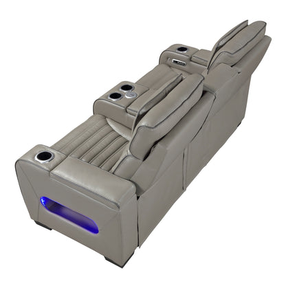 Cyber Power Double Reclining Love Seat with Center Console, Power Headrests, Storage Arms(Top and Side) ,Cup Holders, Wireless Speakers with Sub-Woofer, Air Massage, Heat, LED Lighting and Charging Ports