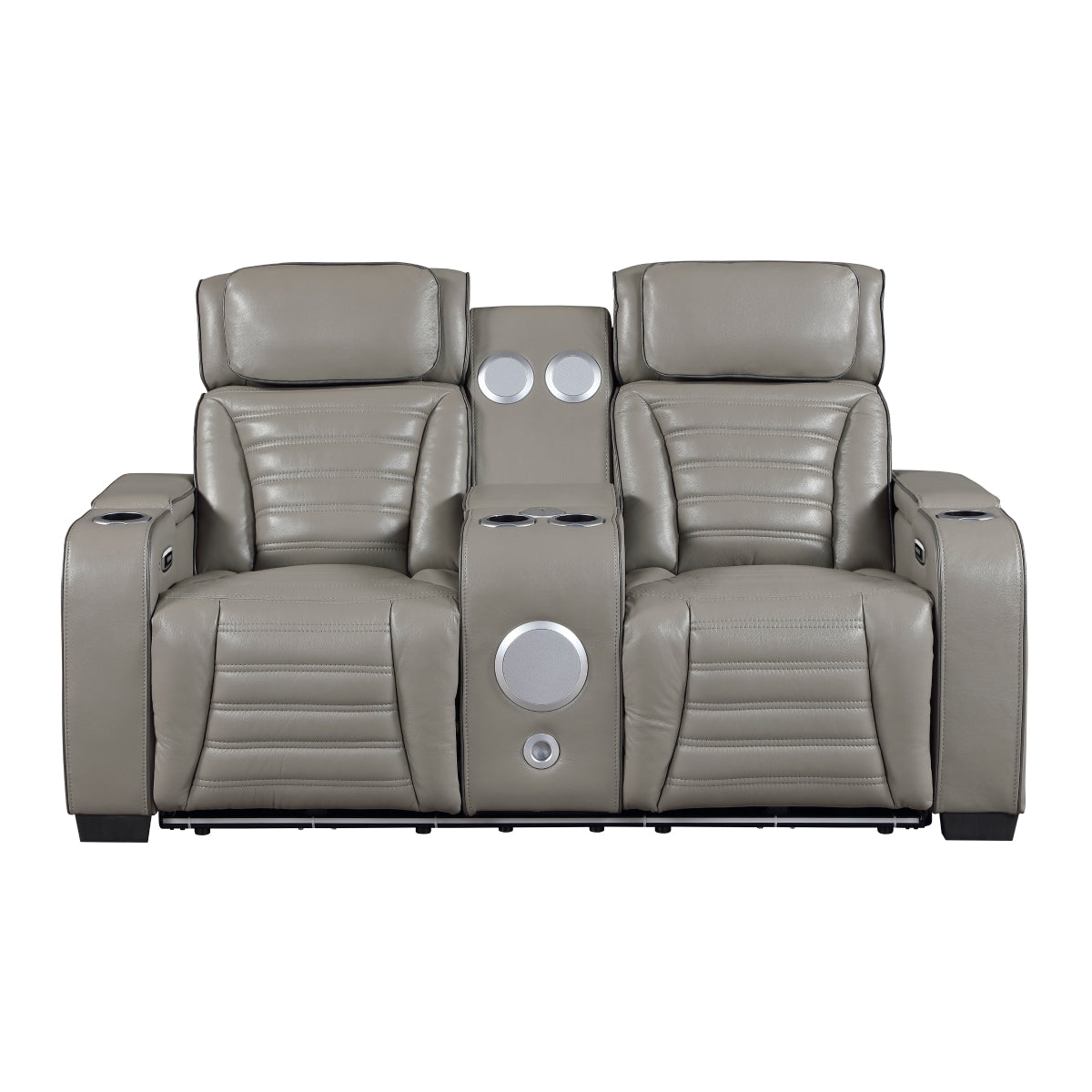 Cyber Power Double Reclining Love Seat with Center Console, Power Headrests, Storage Arms(Top and Side) ,Cup Holders, Wireless Speakers with Sub-Woofer, Air Massage, Heat, LED Lighting and Charging Ports