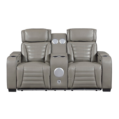 Cyber Power Double Reclining Love Seat with Center Console, Power Headrests, Storage Arms(Top and Side) ,Cup Holders, Wireless Speakers with Sub-Woofer, Air Massage, Heat, LED Lighting and Charging Ports