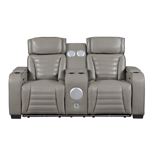 Cyber Power Double Reclining Love Seat with Center Console, Power Headrests, Storage Arms(Top and Side) ,Cup Holders, Wireless Speakers with Sub-Woofer, Air Massage, Heat, LED Lighting and Charging Ports