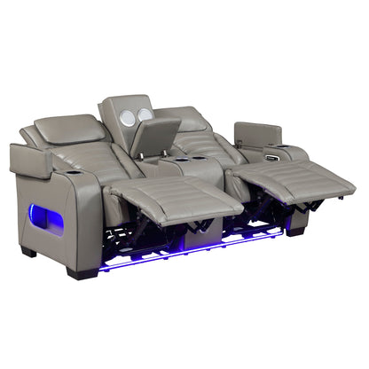 Cyber Power Double Reclining Love Seat with Center Console, Power Headrests, Storage Arms(Top and Side) ,Cup Holders, Wireless Speakers with Sub-Woofer, Air Massage, Heat, LED Lighting and Charging Ports