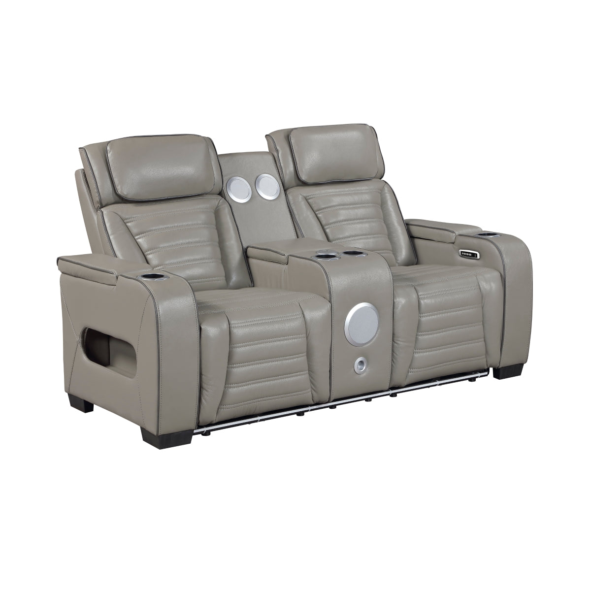 Cyber Power Double Reclining Love Seat with Center Console, Power Headrests, Storage Arms(Top and Side) ,Cup Holders, Wireless Speakers with Sub-Woofer, Air Massage, Heat, LED Lighting and Charging Ports
