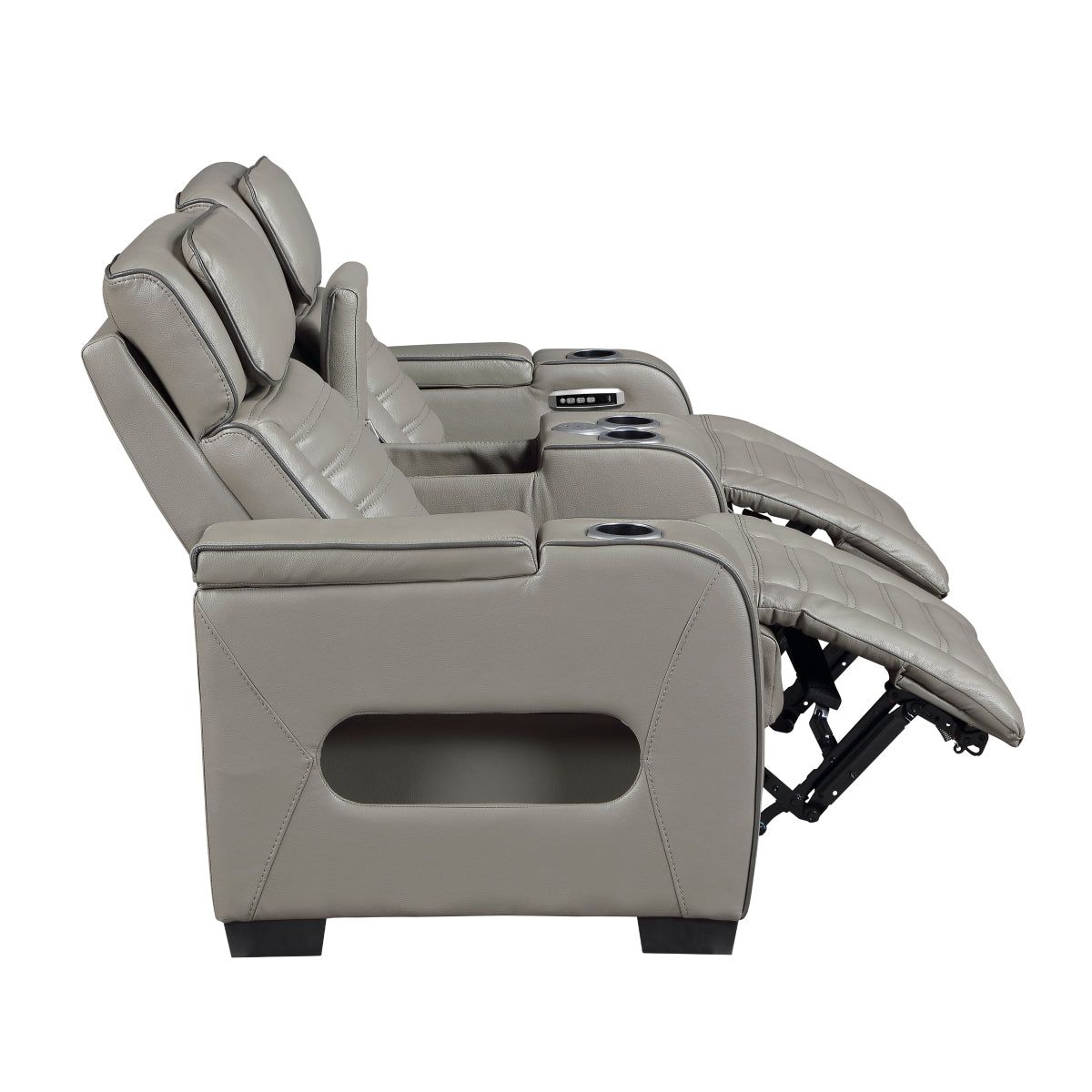 Cyber Power Double Reclining Love Seat with Center Console, Power Headrests, Storage Arms(Top and Side) ,Cup Holders, Wireless Speakers with Sub-Woofer, Air Massage, Heat, LED Lighting and Charging Ports