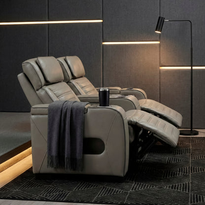 Cyber Power Double Reclining Love Seat with Center Console, Power Headrests, Storage Arms(Top and Side) ,Cup Holders, Wireless Speakers with Sub-Woofer, Air Massage, Heat, LED Lighting and Charging Ports