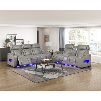 Cyber Power Double Reclining Sofa with Center Drop-Down Cup Holders, Power Headrests, Storage Arms(Top and Side) ,Cup holders, Reading Lights, Wireless Charger, Air Massage, Heat, LED Lighting and Charging Ports