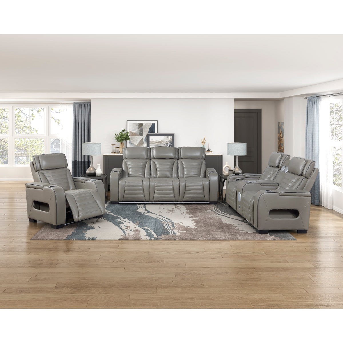 Cyber Power Reclining Chair with Power Headrest, Cup holder, Storage Arms(Top and Side), Air Massage, Heat, LED Lighting and Charging Ports