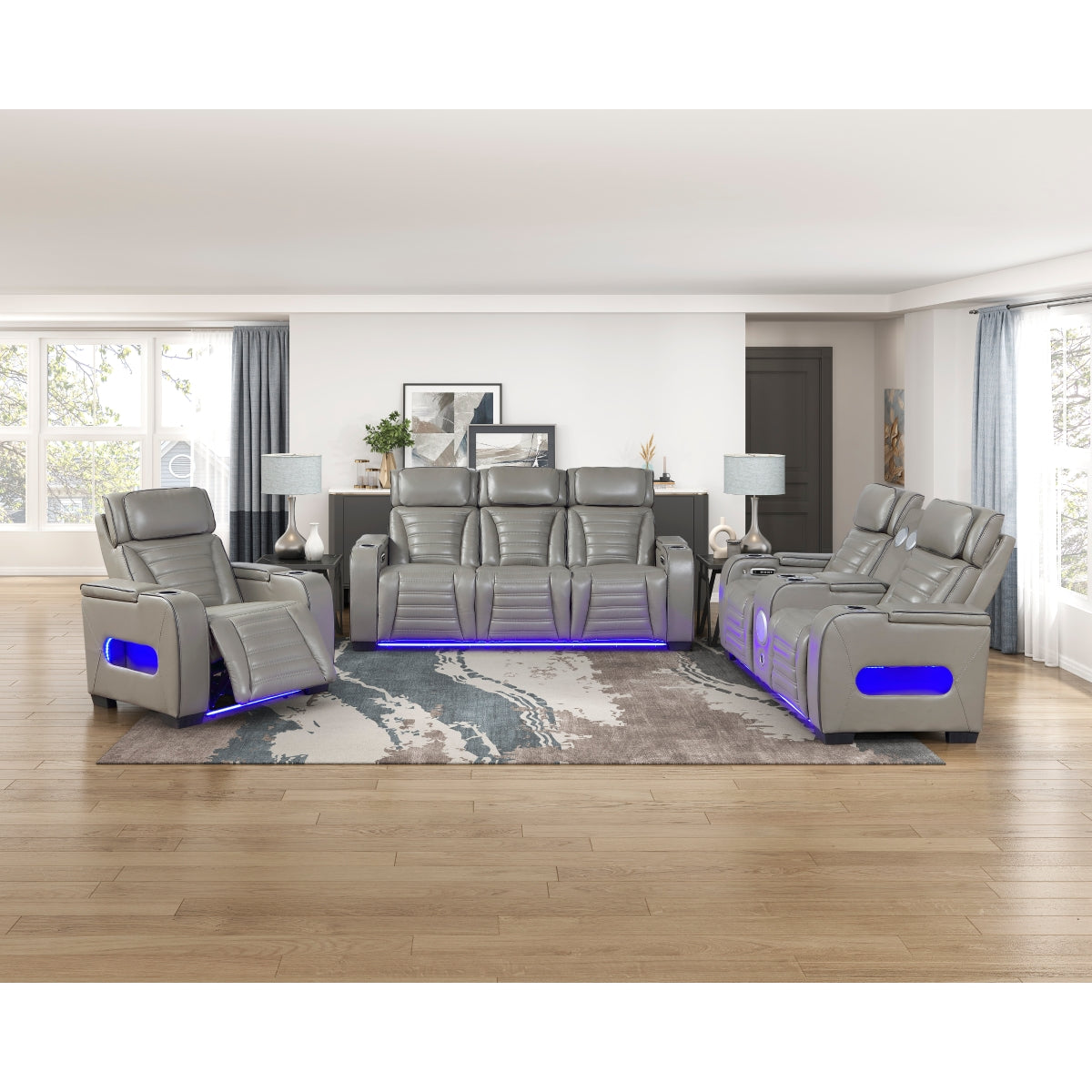 Cyber Power Reclining Chair with Power Headrest, Cup holder, Storage Arms(Top and Side), Air Massage, Heat, LED Lighting and Charging Ports