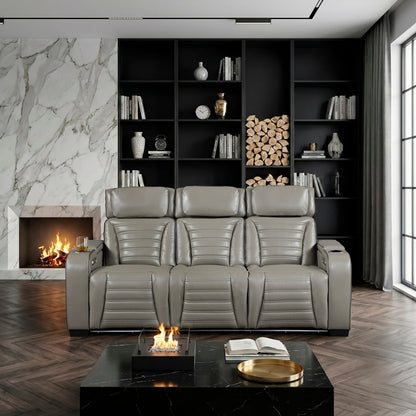 Cyber Power Double Reclining Sofa with Center Drop-Down Cup Holders, Power Headrests, Storage Arms(Top and Side) ,Cup holders, Reading Lights, Wireless Charger, Air Massage, Heat, LED Lighting and Charging Ports