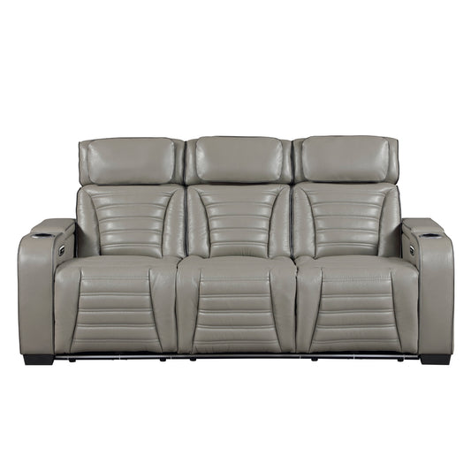 Cyber Power Double Reclining Sofa with Center Drop-Down Cup Holders, Power Headrests, Storage Arms(Top and Side) ,Cup holders, Reading Lights, Wireless Charger, Air Massage, Heat, LED Lighting and Charging Ports