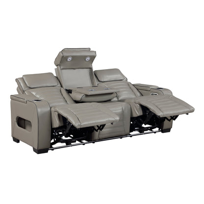 Cyber Power Double Reclining Sofa with Center Drop-Down Cup Holders, Power Headrests, Storage Arms(Top and Side) ,Cup holders, Reading Lights, Wireless Charger, Air Massage, Heat, LED Lighting and Charging Ports