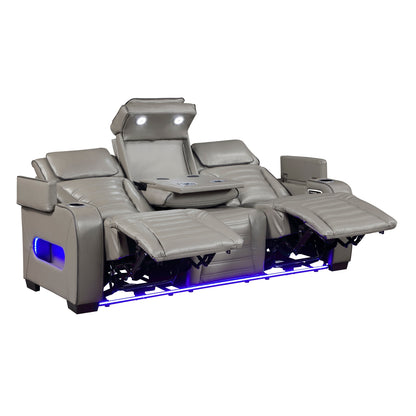 Cyber Power Double Reclining Sofa with Center Drop-Down Cup Holders, Power Headrests, Storage Arms(Top and Side) ,Cup holders, Reading Lights, Wireless Charger, Air Massage, Heat, LED Lighting and Charging Ports