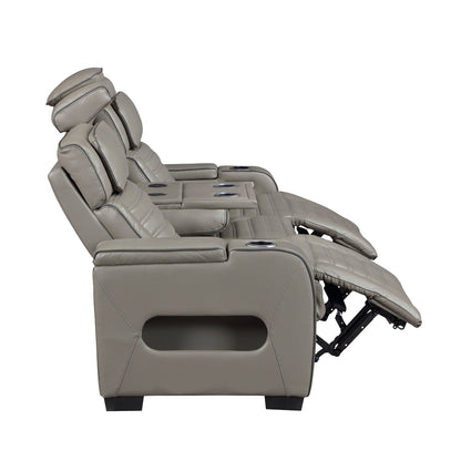 Cyber Power Double Reclining Sofa with Center Drop-Down Cup Holders, Power Headrests, Storage Arms(Top and Side) ,Cup holders, Reading Lights, Wireless Charger, Air Massage, Heat, LED Lighting and Charging Ports