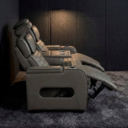 Cyber Power Double Reclining Sofa with Center Drop-Down Cup Holders, Power Headrests, Storage Arms(Top and Side) ,Cup holders, Reading Lights, Wireless Charger, Air Massage, Heat, LED Lighting and Charging Ports