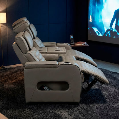 Cyber Power Double Reclining Sofa with Center Drop-Down Cup Holders, Power Headrests, Storage Arms(Top and Side) ,Cup holders, Reading Lights, Wireless Charger, Air Massage, Heat, LED Lighting and Charging Ports