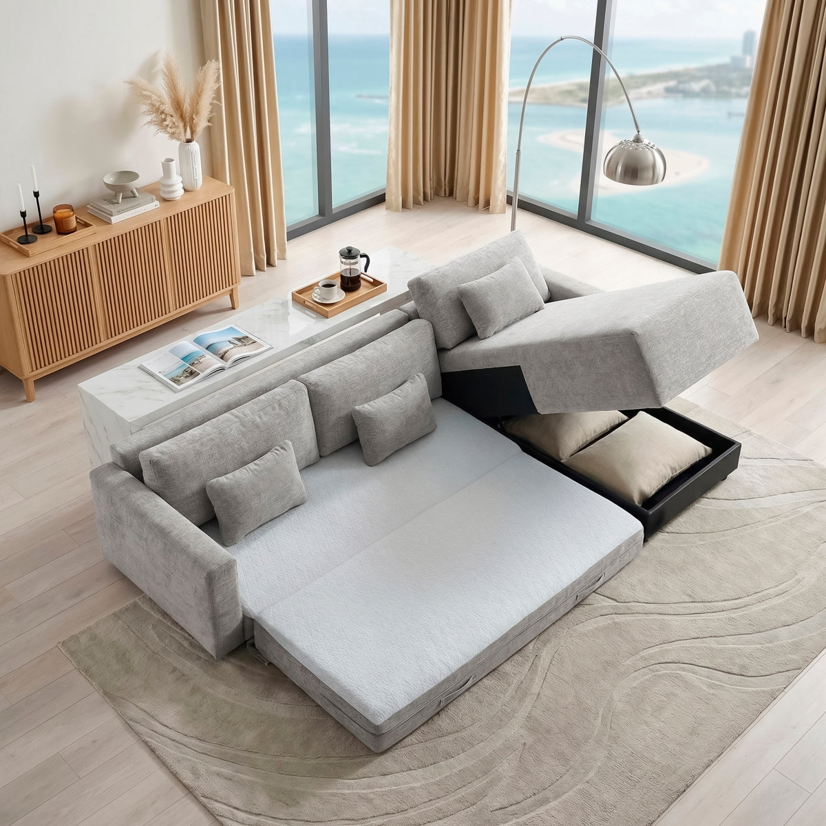Cumulus 2-Piece Sectional with Convertible Queen Sleeper and Right Side Chaise