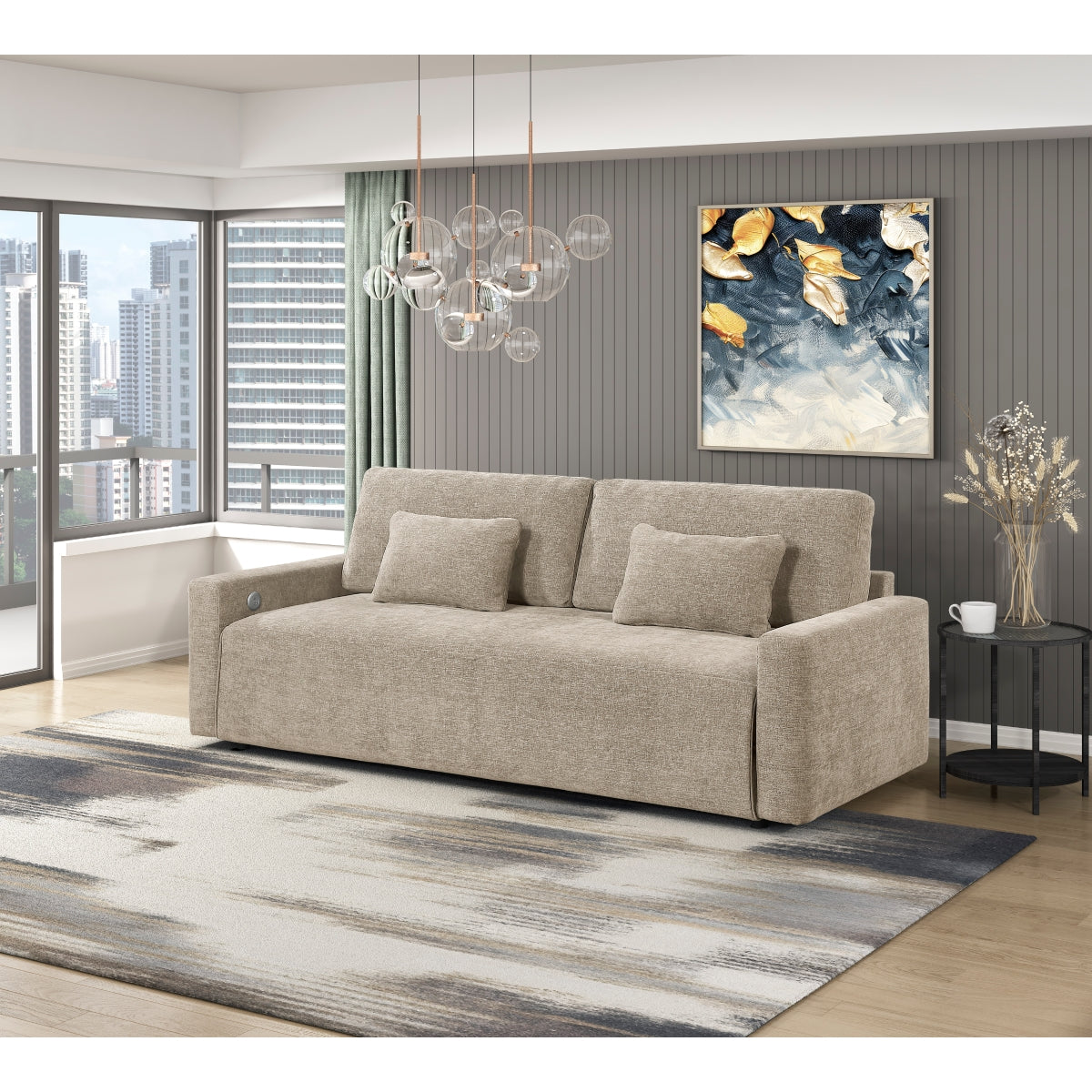 Cumulus Convertible Queen Sleeper Sofa with Charging Ports
