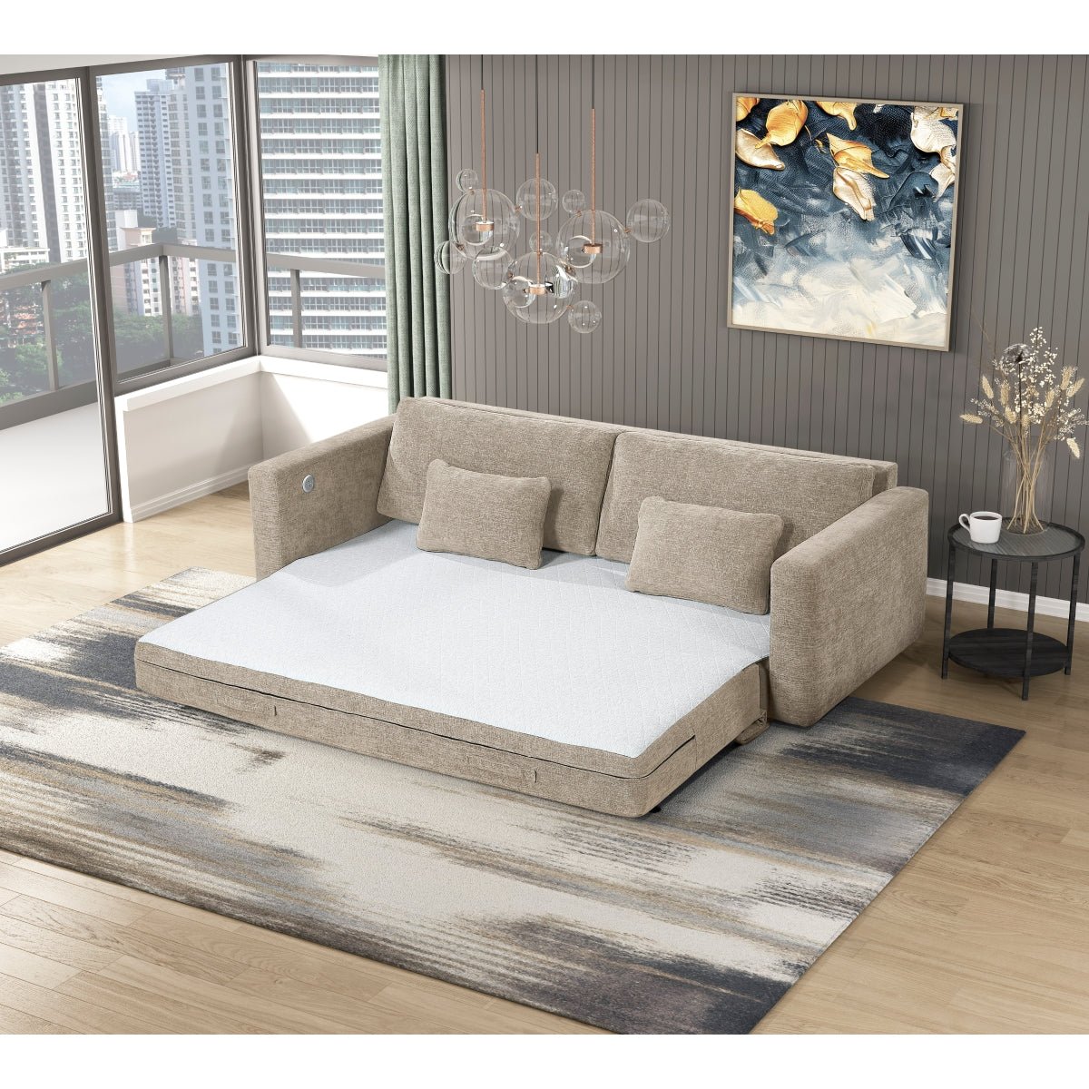 Cumulus Convertible Queen Sleeper Sofa with Charging Ports
