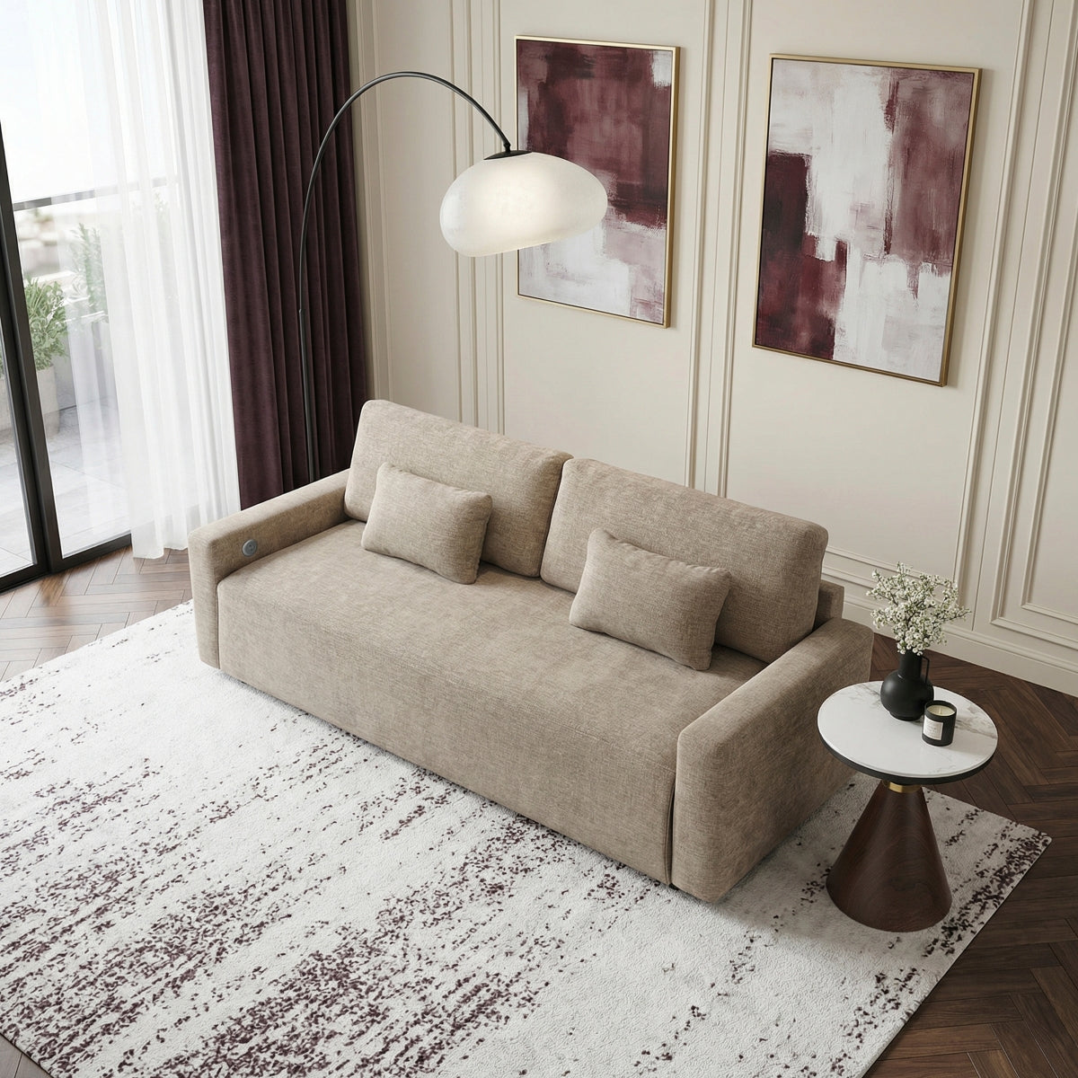 Cumulus Convertible Queen Sleeper Sofa with Charging Ports