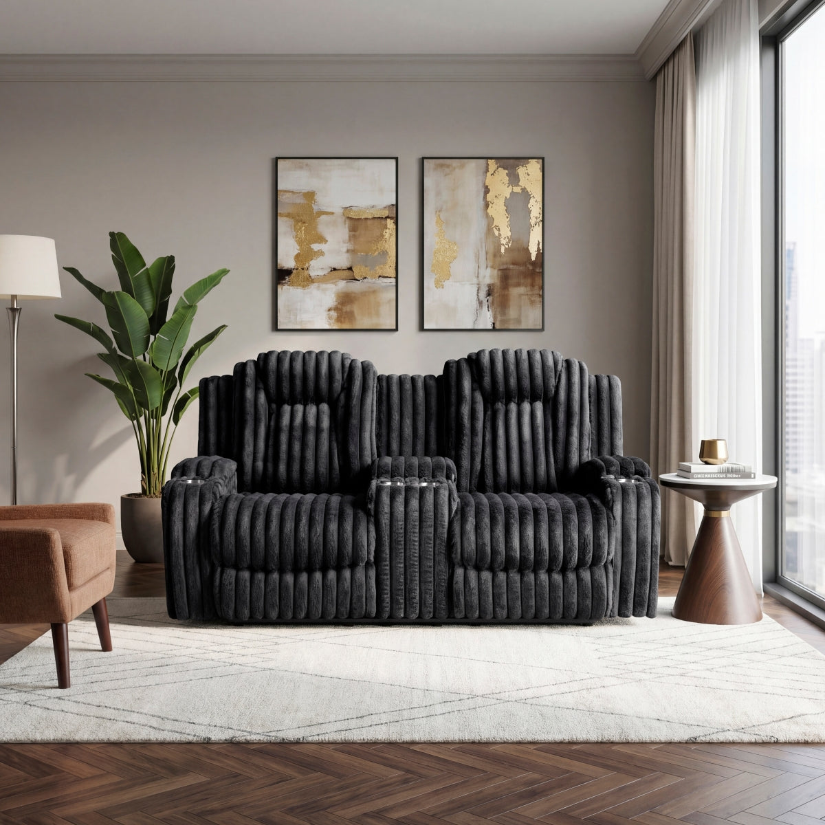 Phyllis Double Reclining Love Seat with Center Console and Cup Holders