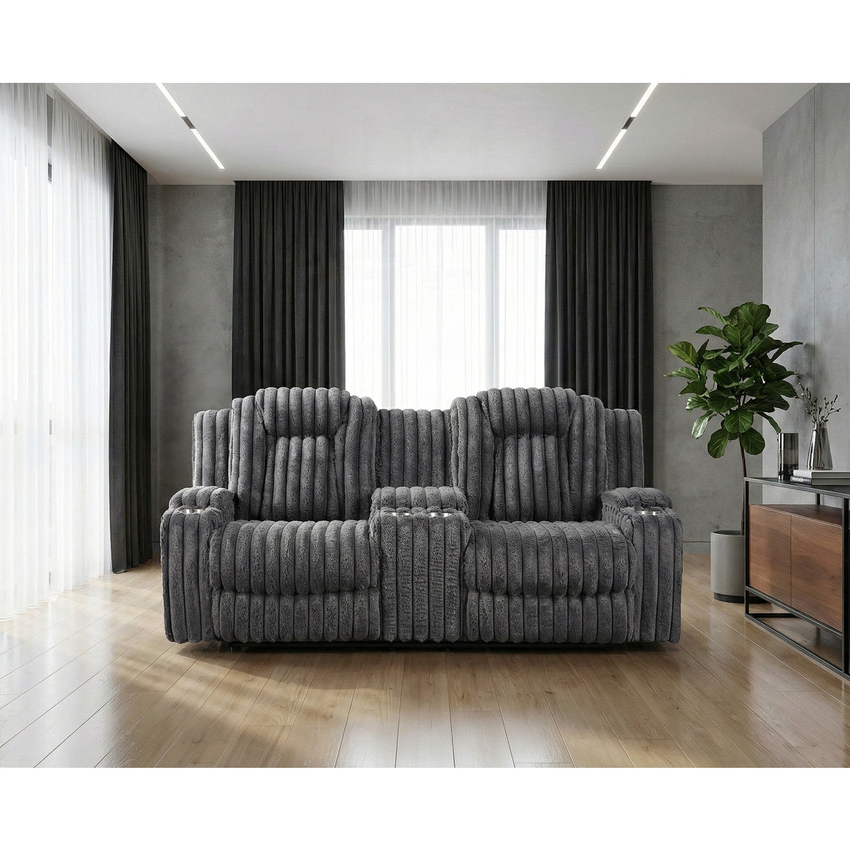 Phyllis Double Reclining Love Seat with Center Console and Cup Holders