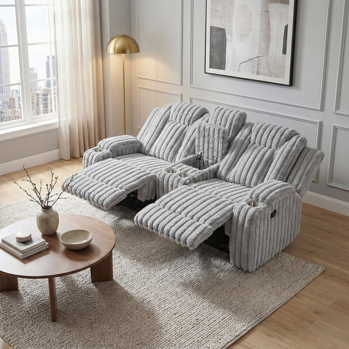 Phyllis Double Reclining Love Seat with Center Console and Cup Holders