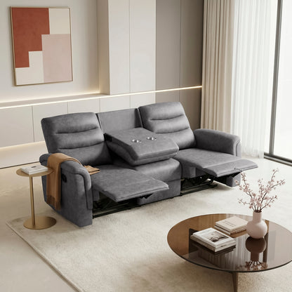 Metric Double Reclining Sofa with Drop-down Cup Holders