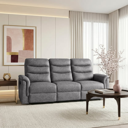 Metric Double Reclining Sofa with Drop-down Cup Holders