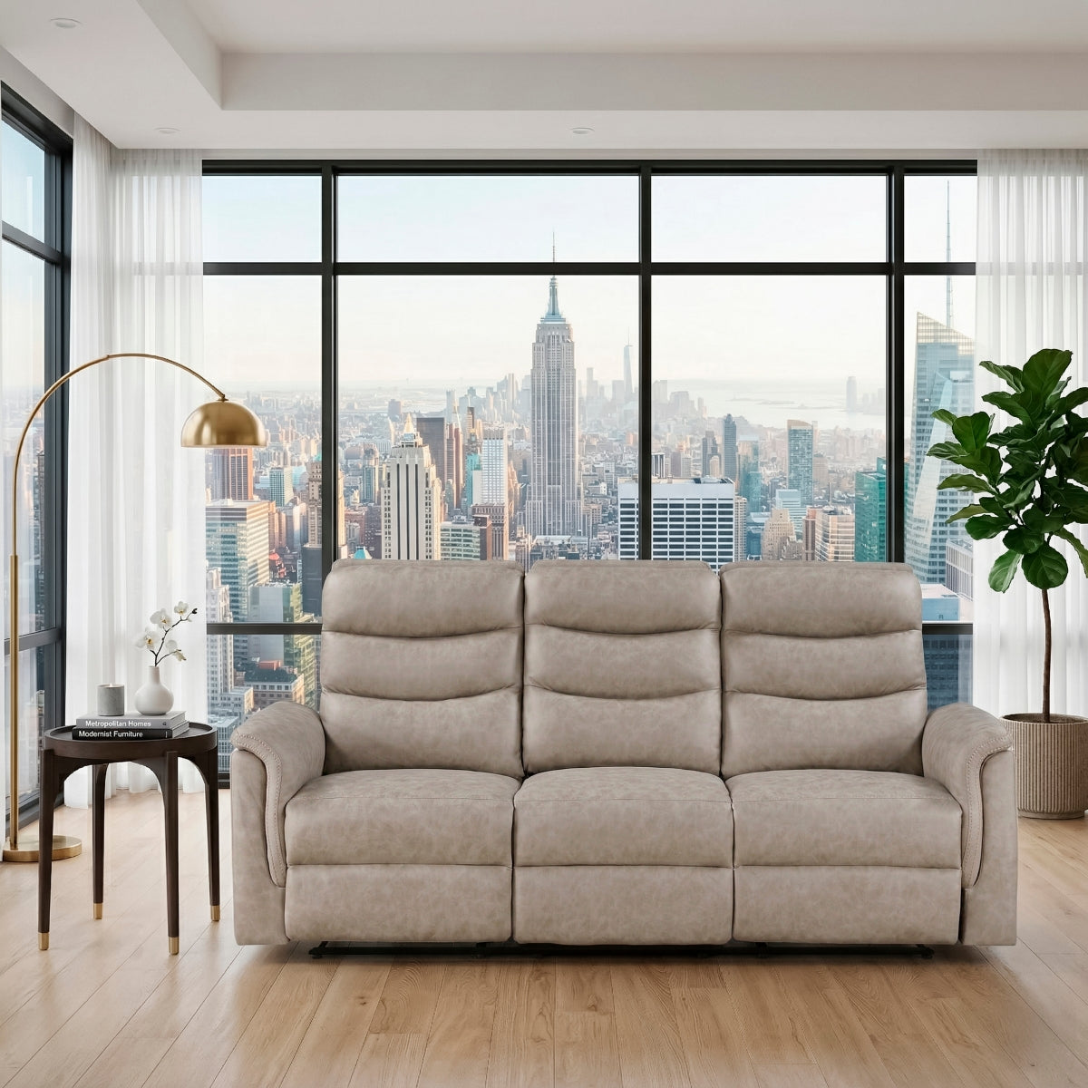 Metric Double Reclining Sofa with Drop-down Cup Holders