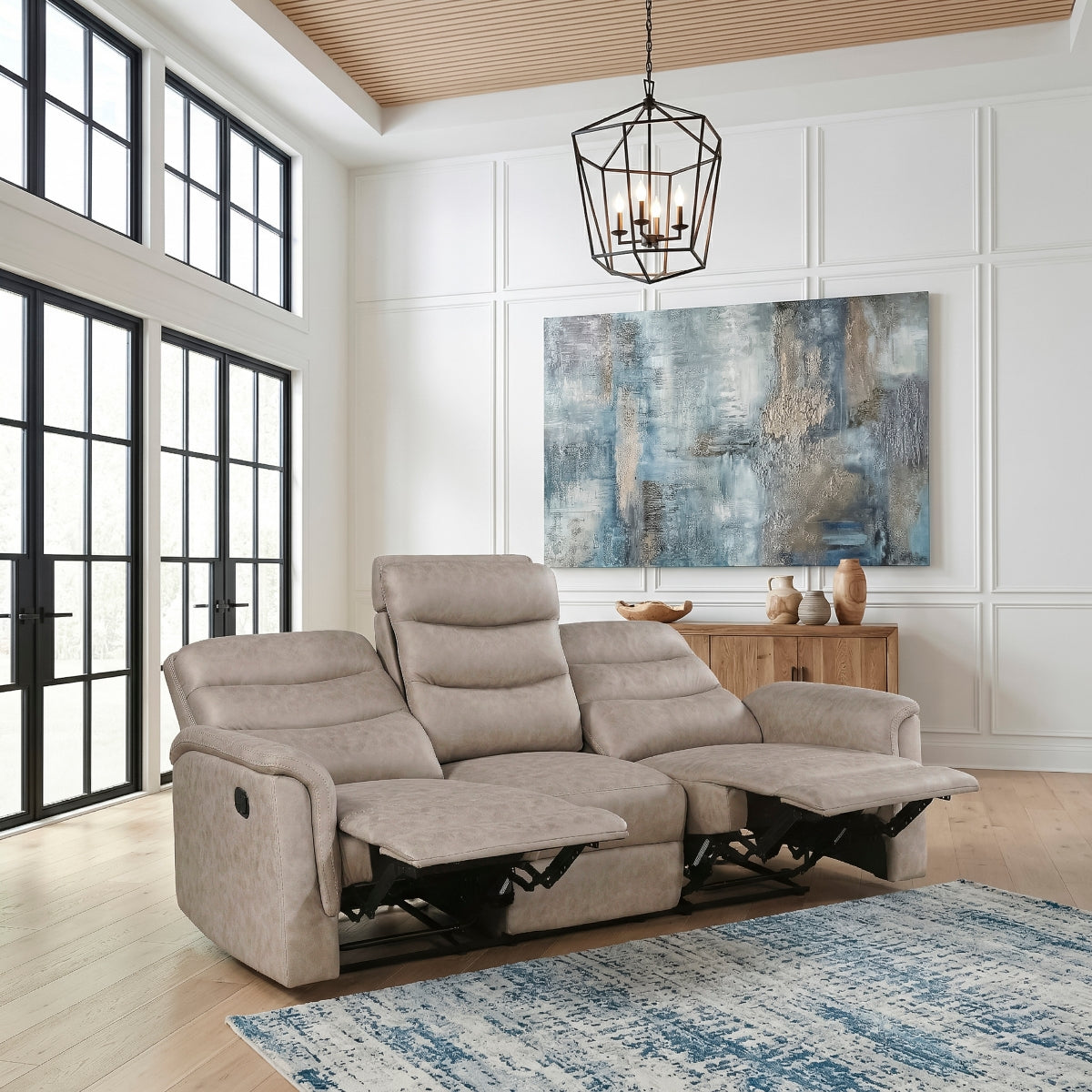 Metric Double Reclining Sofa with Drop-down Cup Holders