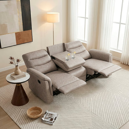 Metric Double Reclining Sofa with Drop-down Cup Holders